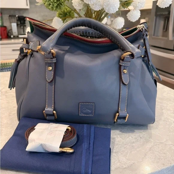 Dooney & Bourke large steel blue Florentine satchel - Picture 2 of 13